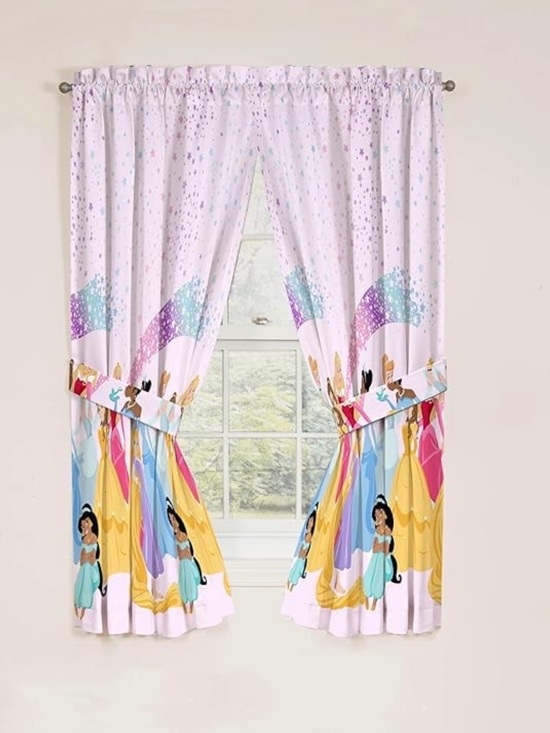 Sunny side up Other - Kids Princess Panel Curtains in Pastel Pink with Multicolor Princess Print